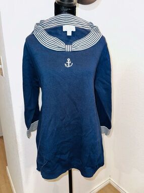 Navy Sailor Collar Knit Tunic with Anchor Detail